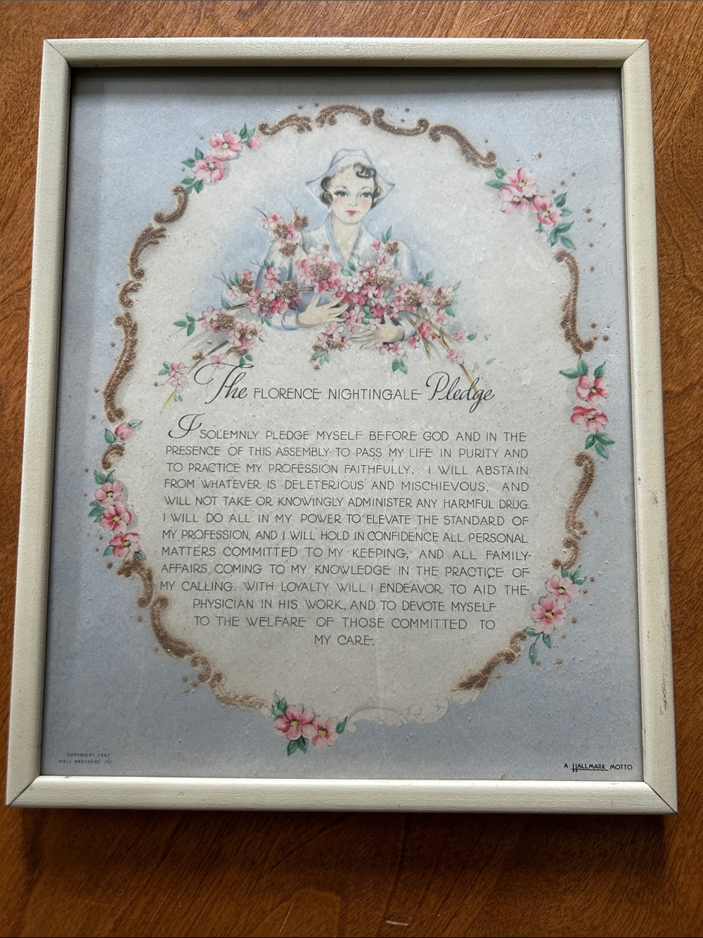 Vintage Florence Nightingale Pledge Framed Art - Pink Floral